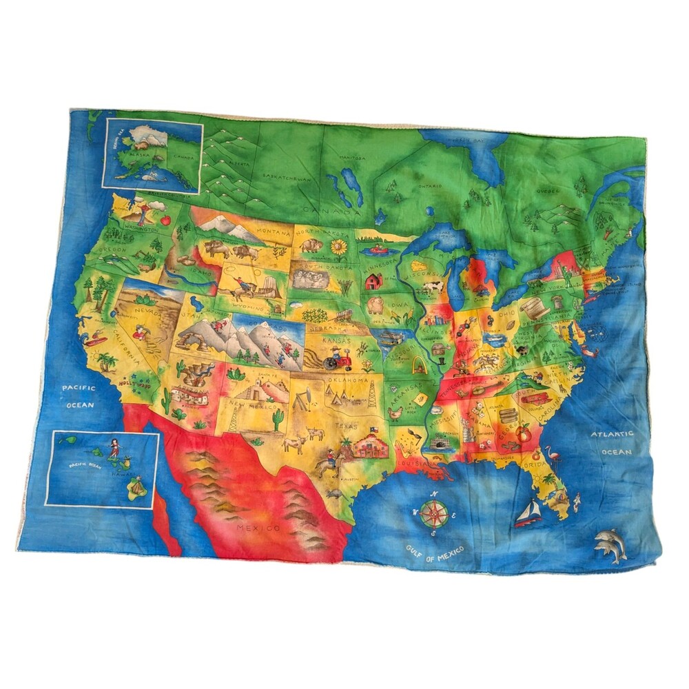 Handmade USA United States of America Fabric Map Baby Blanket Play Mat 44x33
